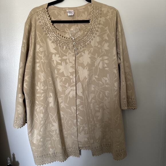 Adriace Dilafield Top Womens Size XXL Green Laser 2fer Long Sleeve Tunic Top - Picture 10 of 16